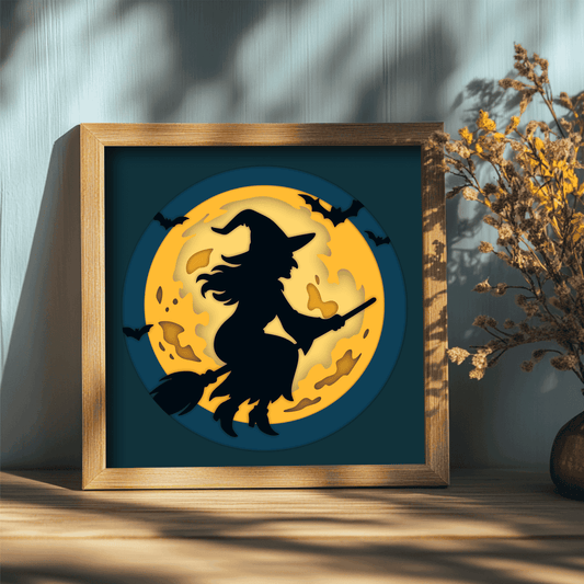 Halloween moon scene layered witch silhouette cutting file for Cricut