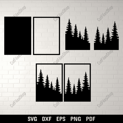 Forest pine tree silhouette wall art set