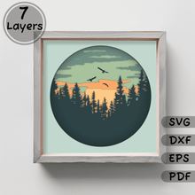 Load image into Gallery viewer, Multilayer 3D Shadow Box Svg, Forest Scene Papercut Template, Cricut Svg, Silhouette Dxf, Paper Craft, unigue birthday gift DIY
