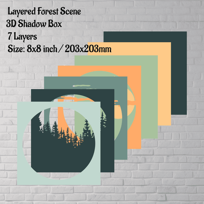 Layered forest scene svg for crciut, 3d shadow box template, dxf for silhouette, cut files shop