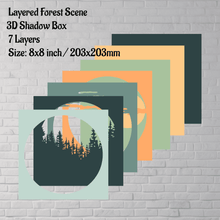 Load image into Gallery viewer, Layered forest scene svg for crciut, 3d shadow box template, dxf for silhouette, cut files shop
