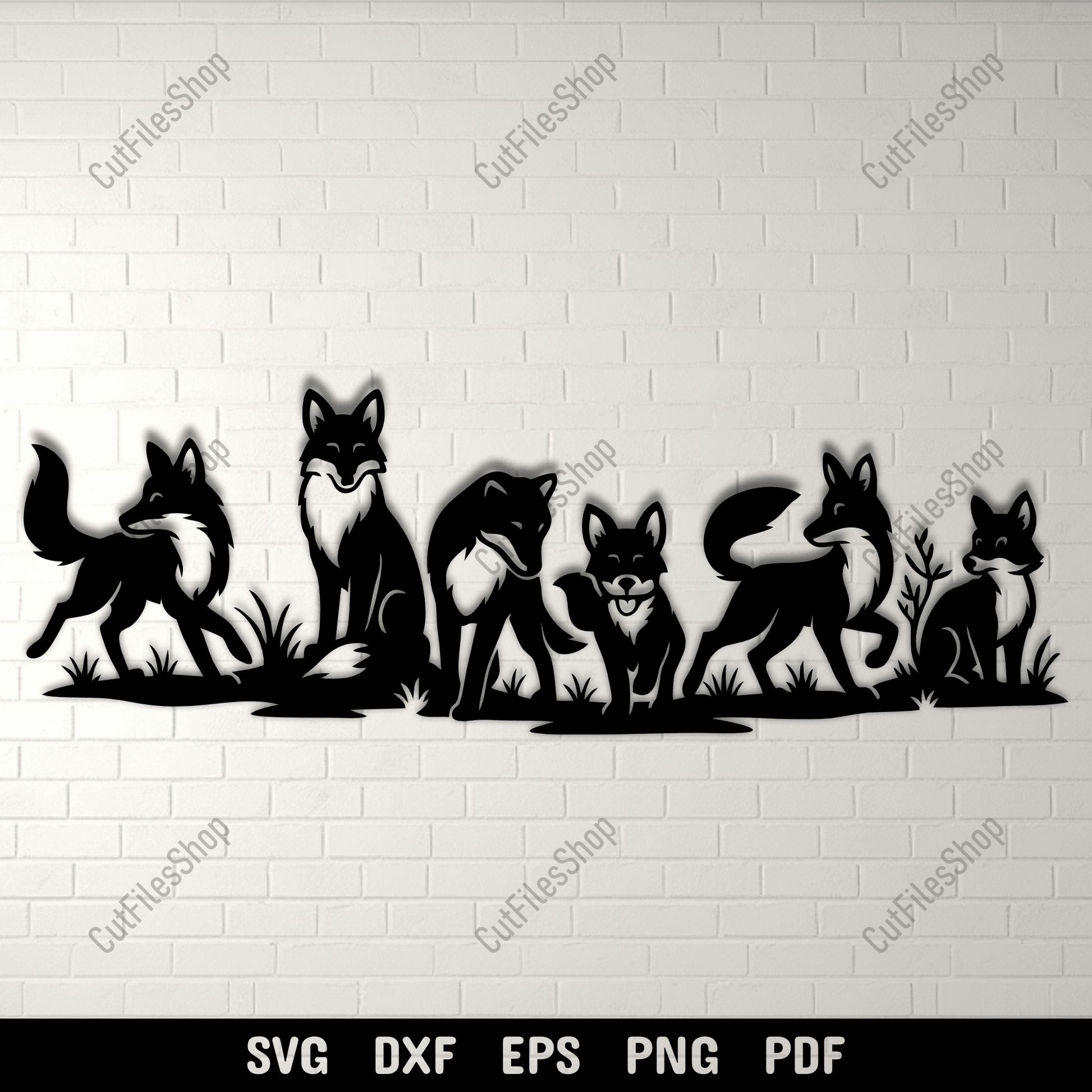 Wild fox silhouettes DXF cut files