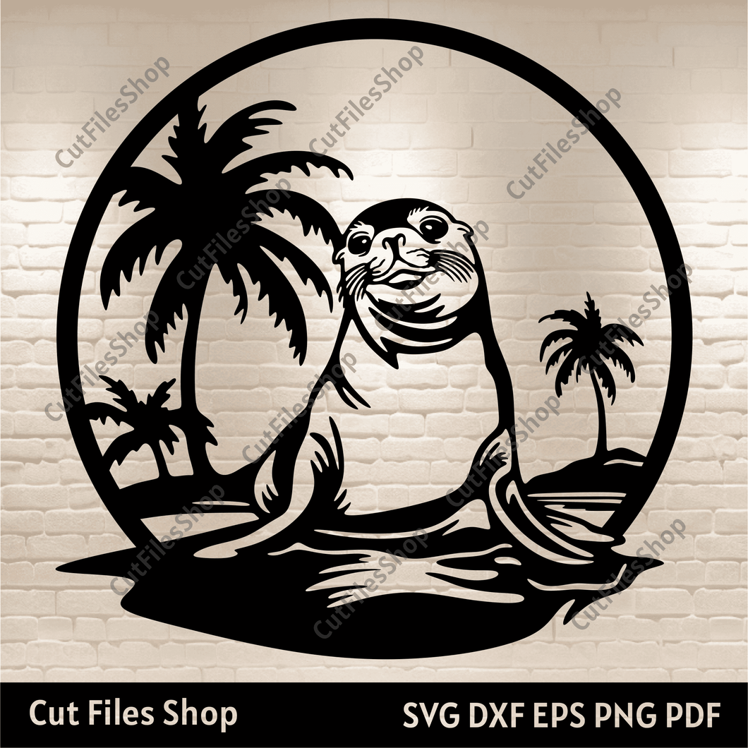 Funny Seal Svg for Cricut, Summer scene Dxf for Laser, Engraving files, dxf for inkscape