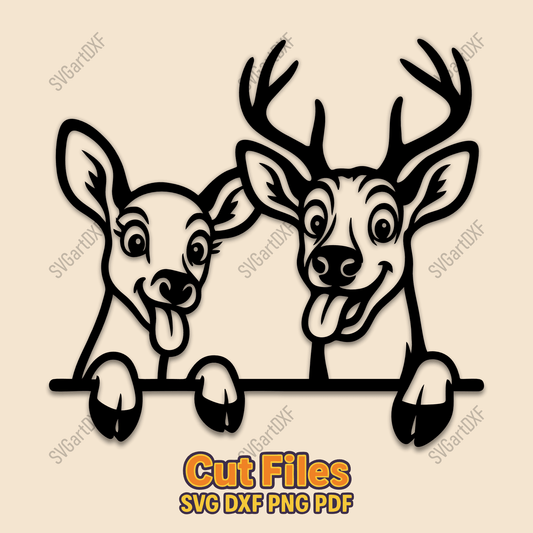 Funny peeking deer and buck SVG DXF for CNC and laser cutting
