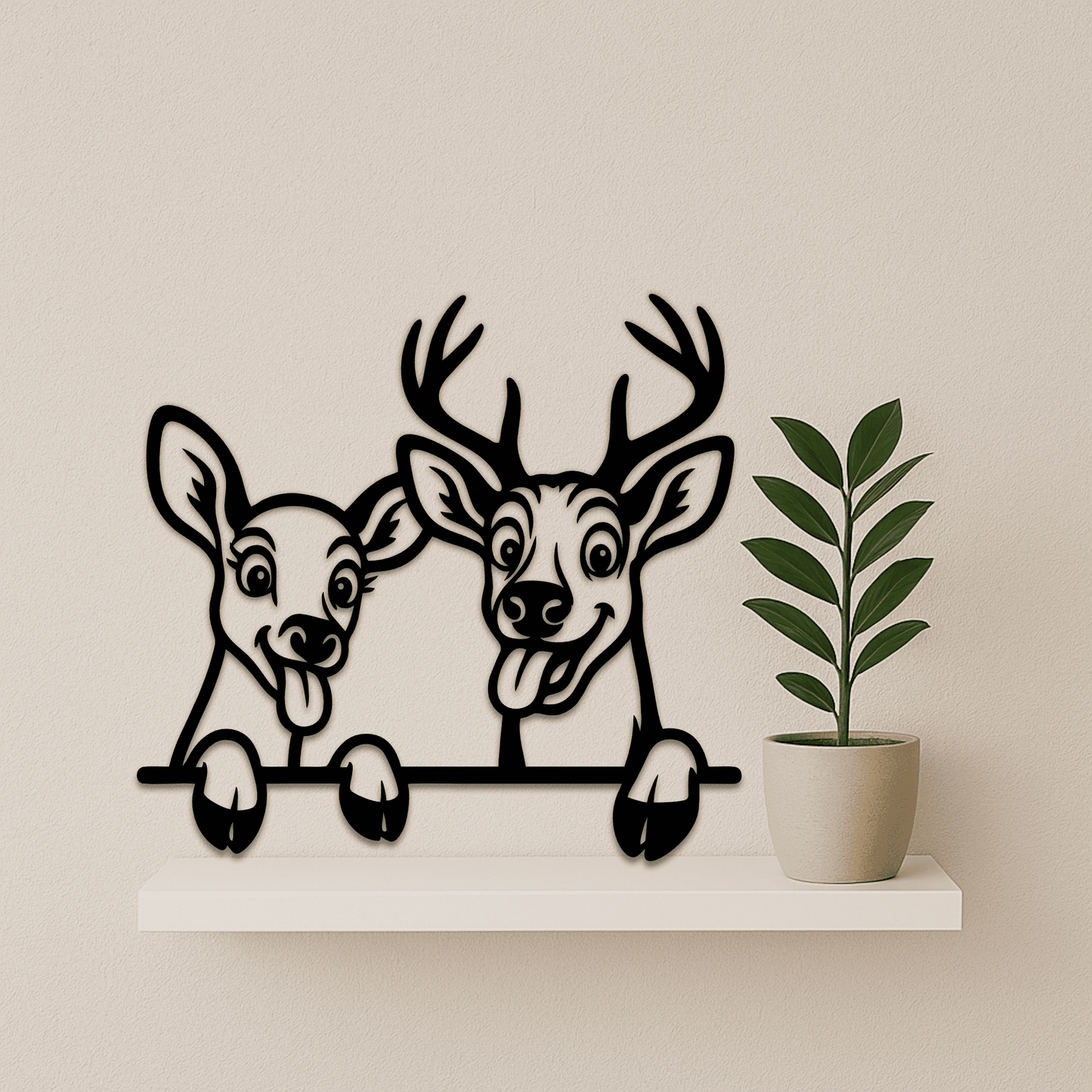 Cartoon deer faces sticking tongues out design for Cricut