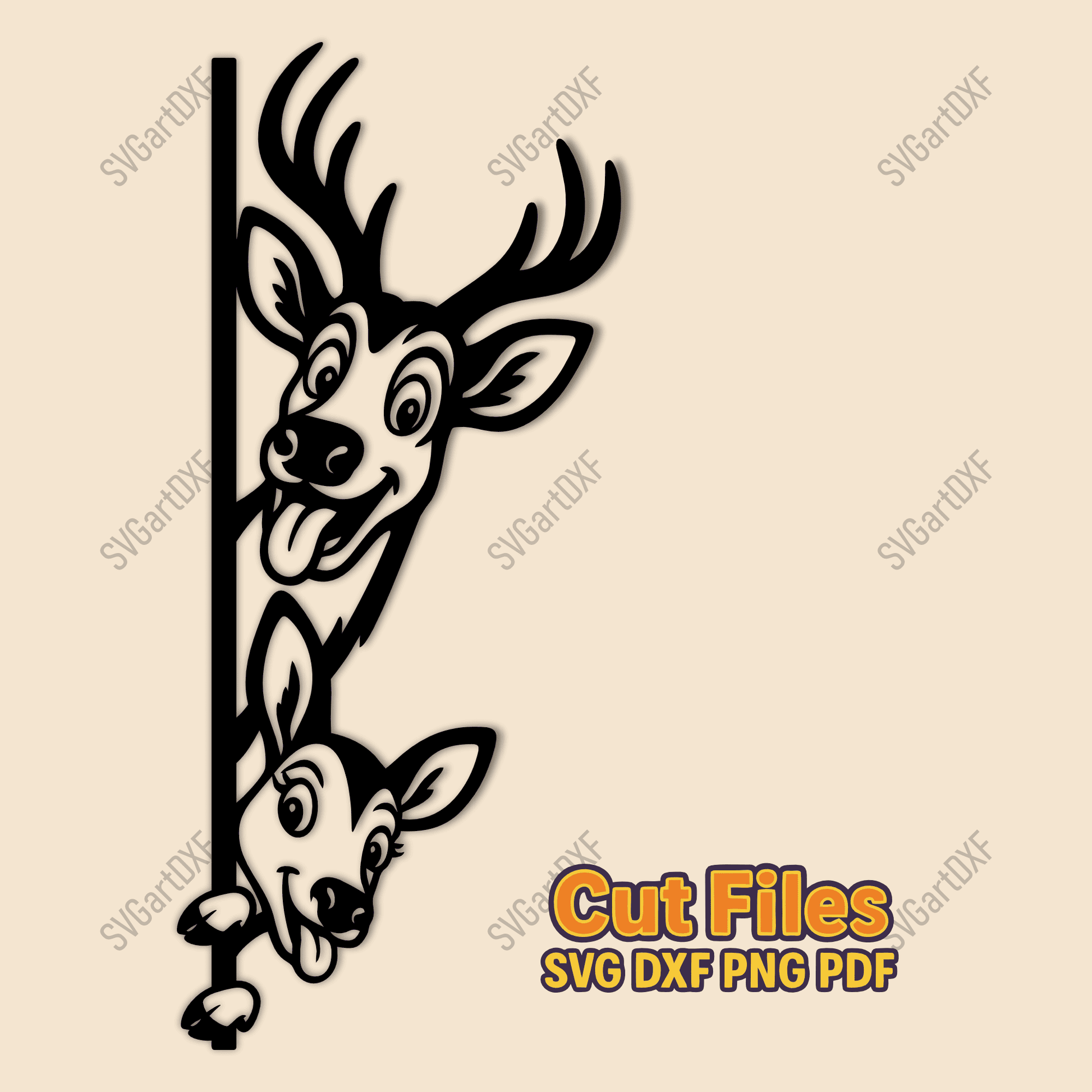 Funny peeking deer and doe SVG DXF for CNC and laser cutting