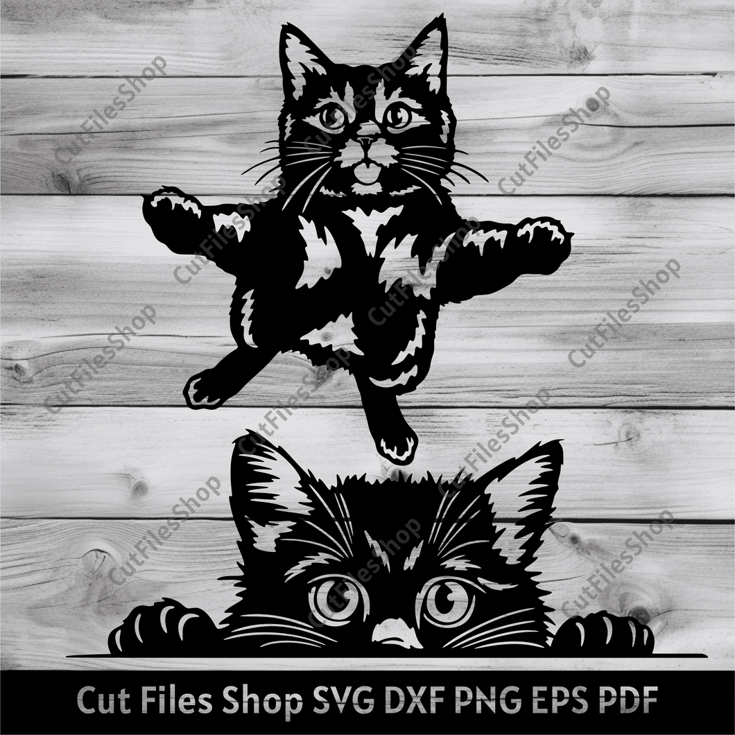 Peeking Cat Svg, Jumping cat Svg, Cricut files, Dxf for Laser cut, Svg files for cnc router, scrapbooking svg files, cat wall metal decor dxf, cat clipart svg, cnc router files, pets svg, funny cat svg, dxf for plasma cut, cut files shop