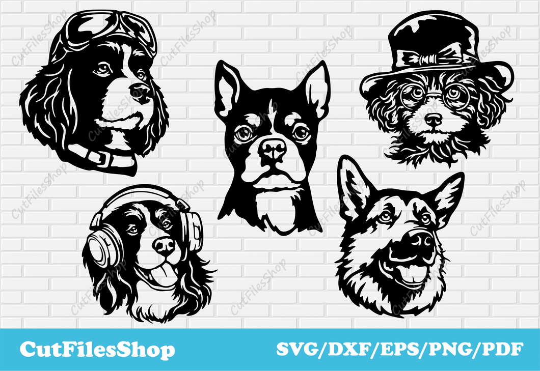 Funny dogs SVGs for cricut, dogs dxf for laser cut, png dogs for sublimation, pdf for printing, dxf for wood decor, dogs art for t-shirt, cute dogs vector, dog in glasses svg, dog in hat svg, dog in headphones svg, cut files, dogs for plasma cut, cutting files, dxf for metal decor, paper cutting stencils, free dogs svg, instant download svg files