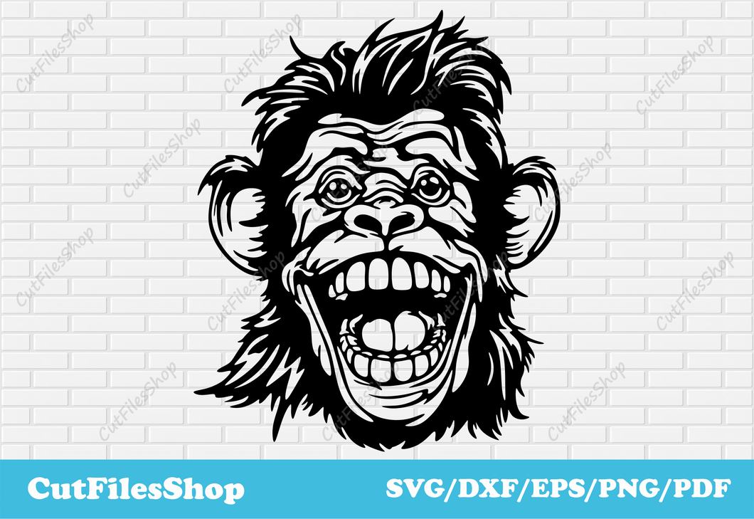 Funny monkey svg for cricut, dxf monkey for laser cut, Silhouette monkey, vector for t shirt design, svg for cup design, svg for pillow design, dxf for laser engraving, dxf for metal, dxf for wood cutting, nft, free download dxf, animals dxf files