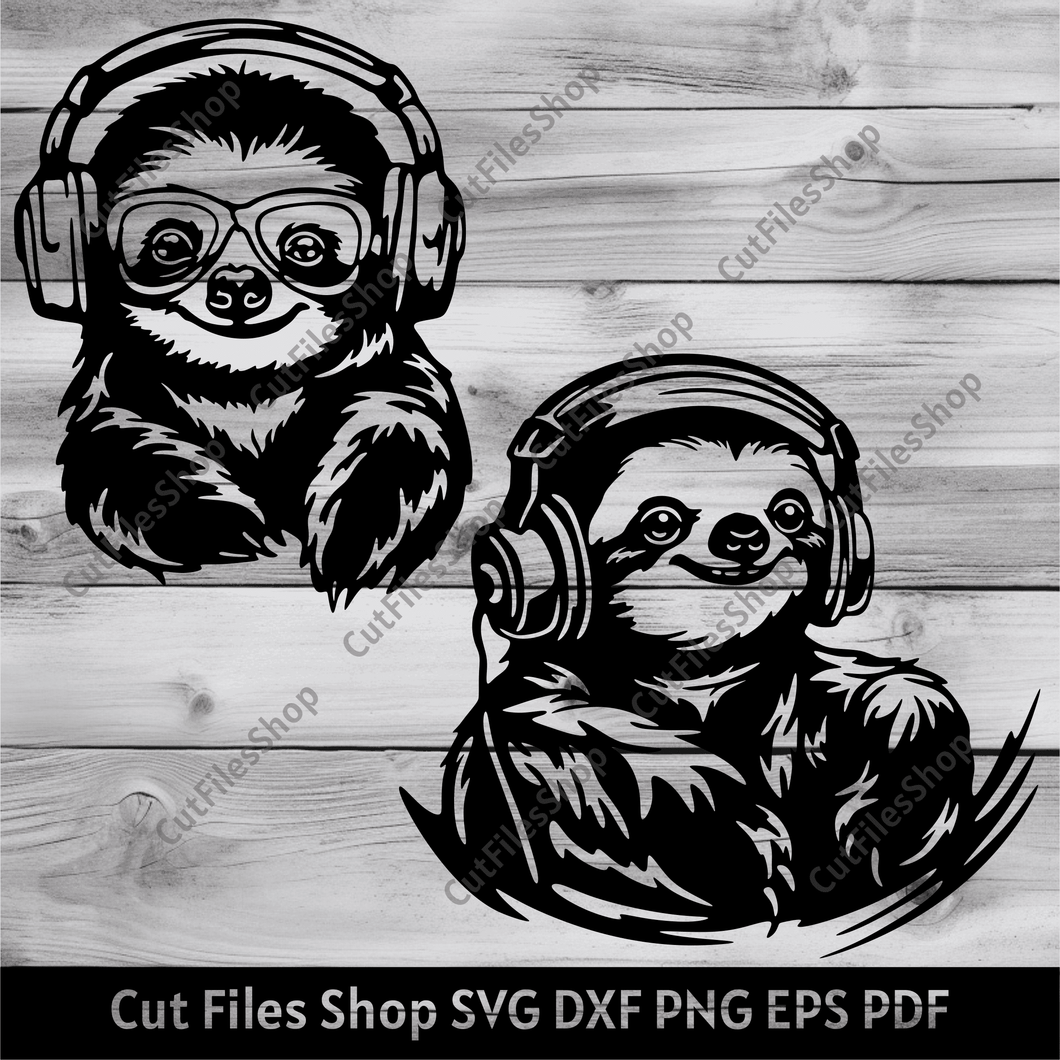 Cool sloths svg, Animals dxf for Laser cut, Headphones svg, T-shirt svg design, Sloth Clipart png, funny sloths svg, peeking animals dxf, cnc cutting files, sublimation svg design, scrapbooking clipart, buy svg files, headphones svg, free laser cut svg files, cut files