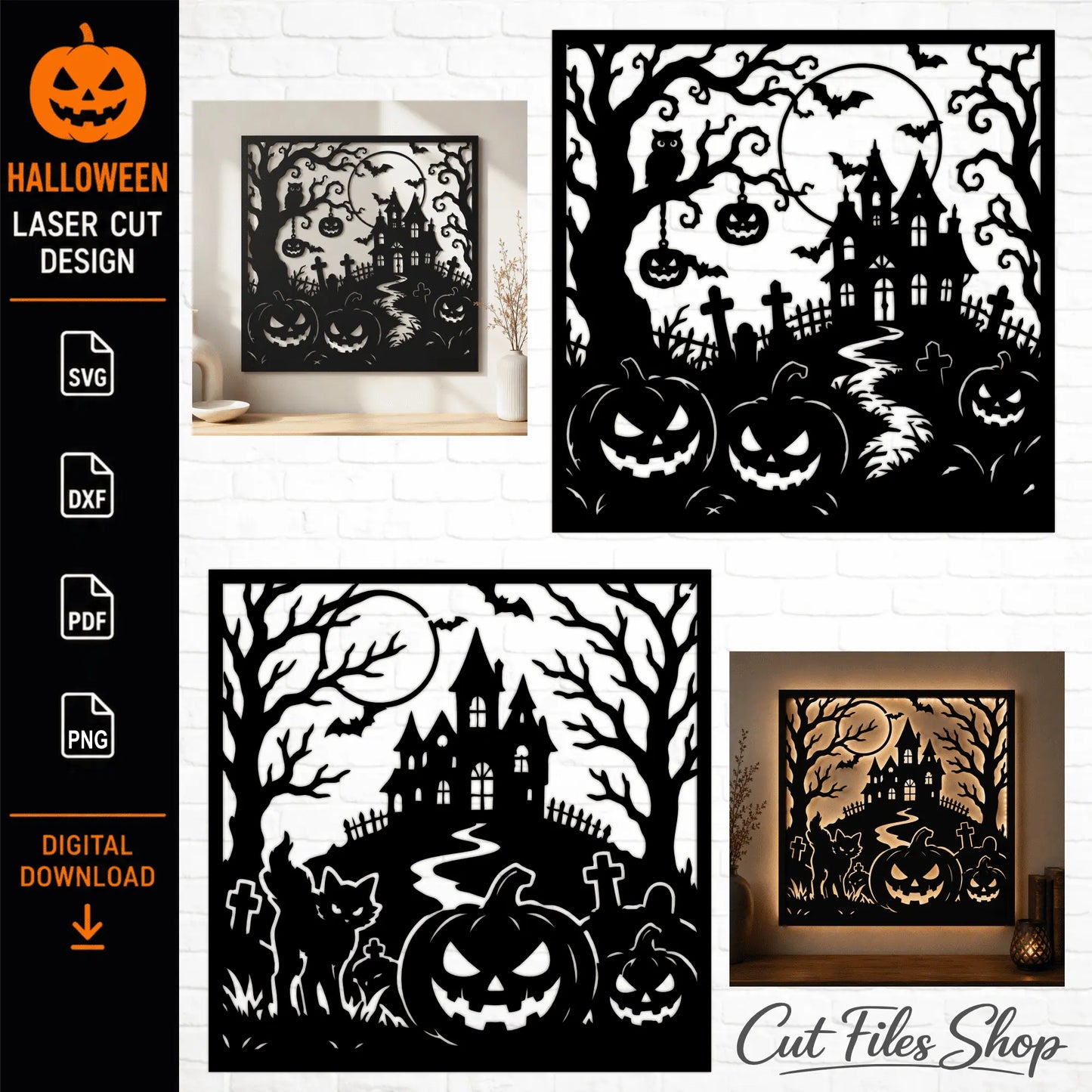 Halloween Haunted House Wall Art SVG DXF | Laser Cut Files for CNC Plasma, Glowforge & Cricut | Spooky Metal Wall Decor
