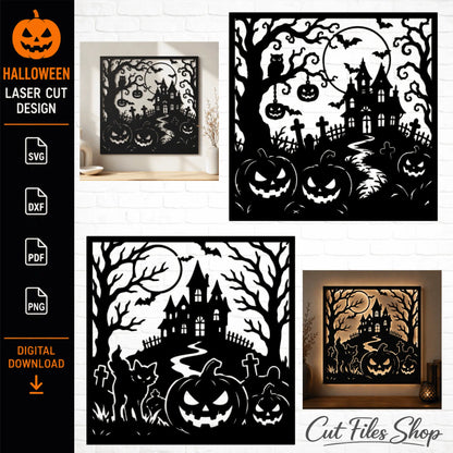 Halloween Haunted House Wall Art SVG DXF | Laser Cut Files for CNC Plasma, Glowforge & Cricut | Spooky Metal Wall Decor