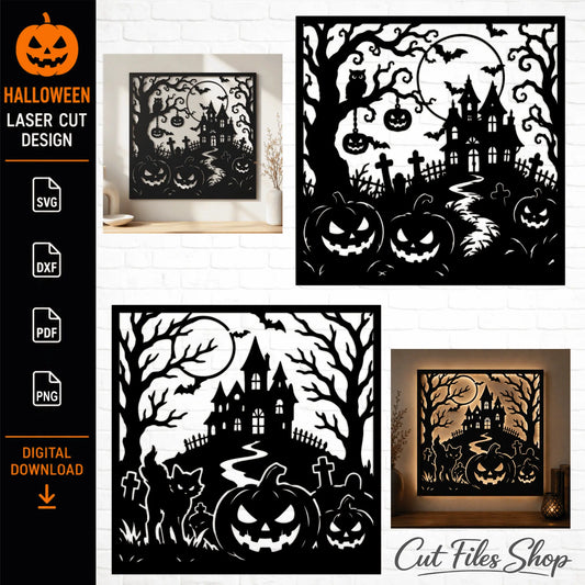 Halloween Haunted House Wall Art SVG DXF | Laser Cut Files for CNC Plasma, Glowforge & Cricut | Spooky Metal Wall Decor