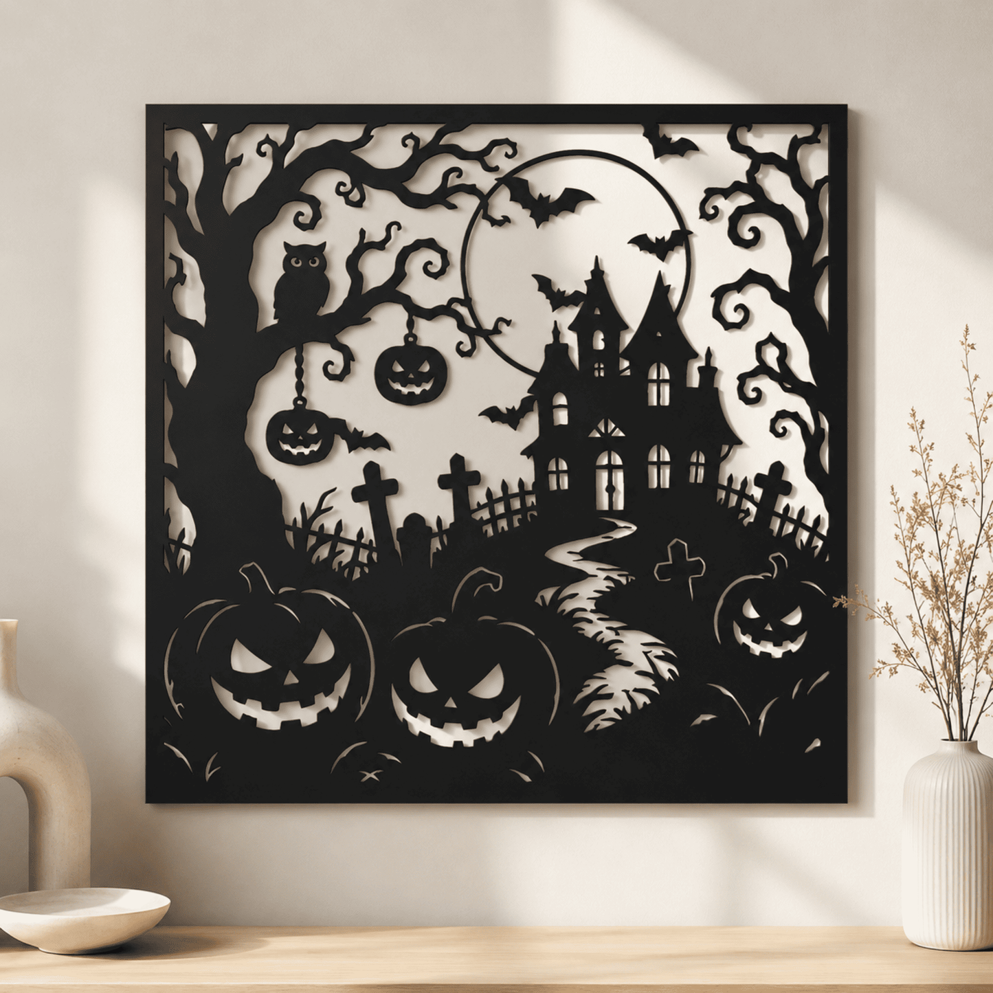 Halloween Haunted House Wall Art SVG DXF | Laser Cut Files for CNC Plasma, Glowforge & Cricut | Spooky Metal Wall Decor