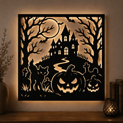 Halloween Haunted House Wall Art SVG DXF | Laser Cut Files for CNC Plasma, Glowforge & Cricut | Spooky Metal Wall Decor