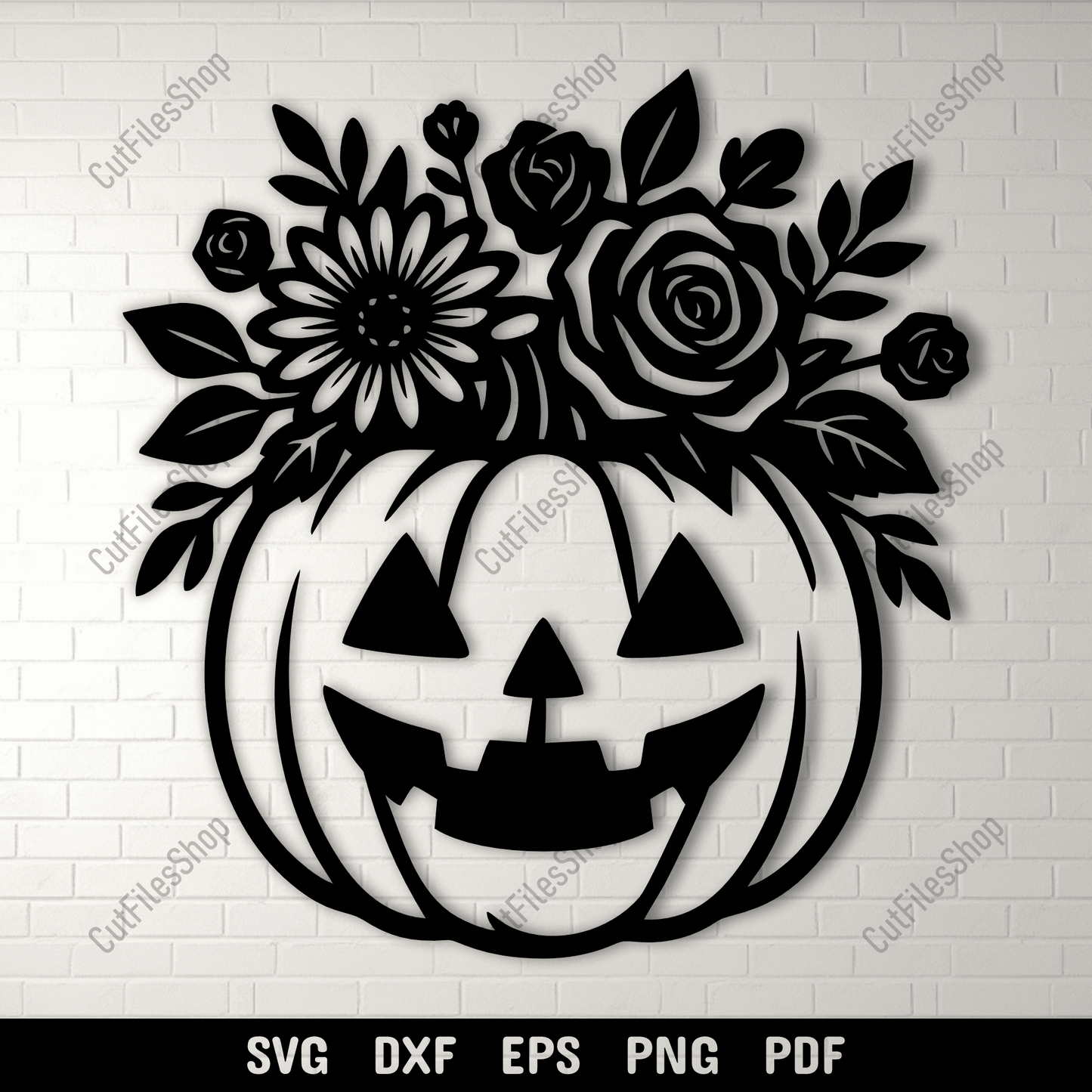 Halloween floral pumpkin SVG cutting file with flowers and leaves