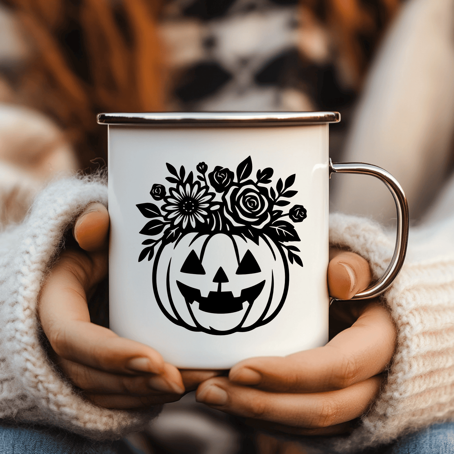 Floral pumpkin vector EPS for rustic Halloween crafts and décor