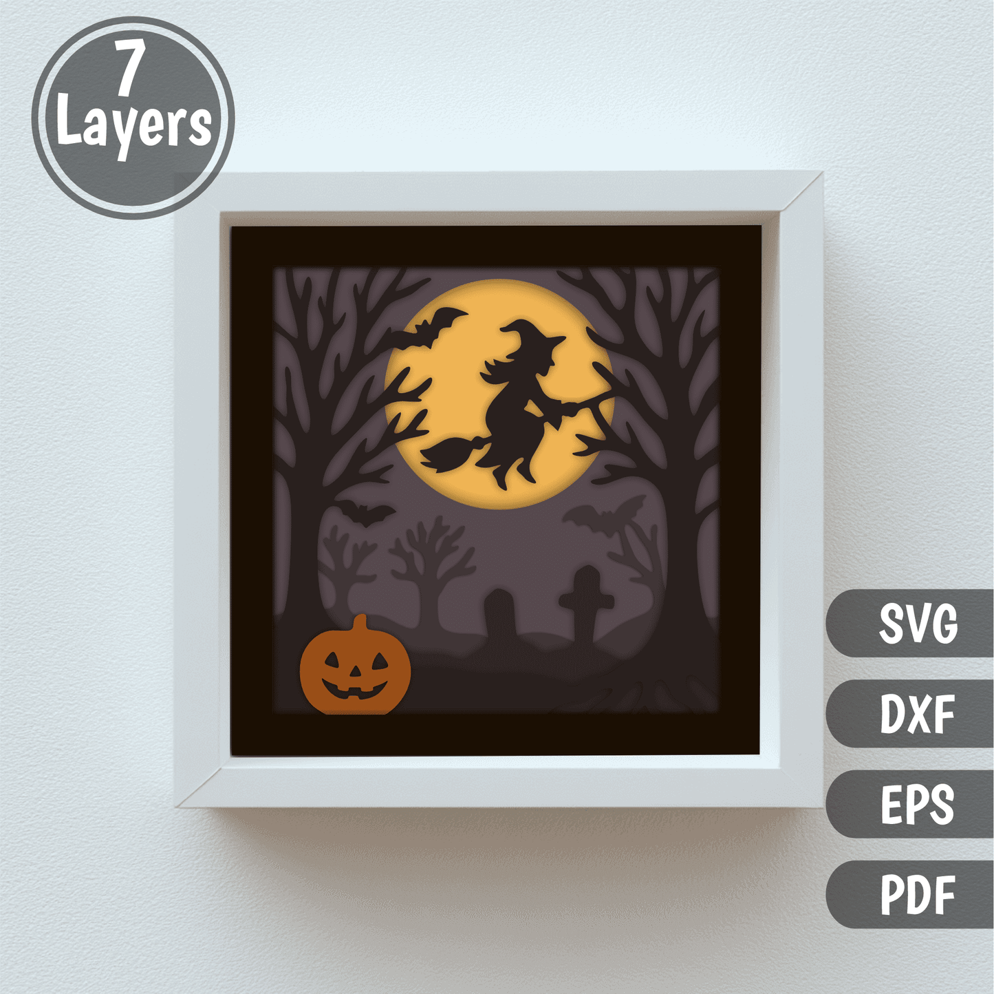 Halloween moon scene layered cutting file for Cricut and Glowforge