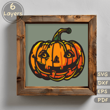 Load image into Gallery viewer, Pumpkin Shadow Box Craft, Layered SVG for Cricut, Halloween Home Decor DIY, Papercut Template, Unique Gift Idea
