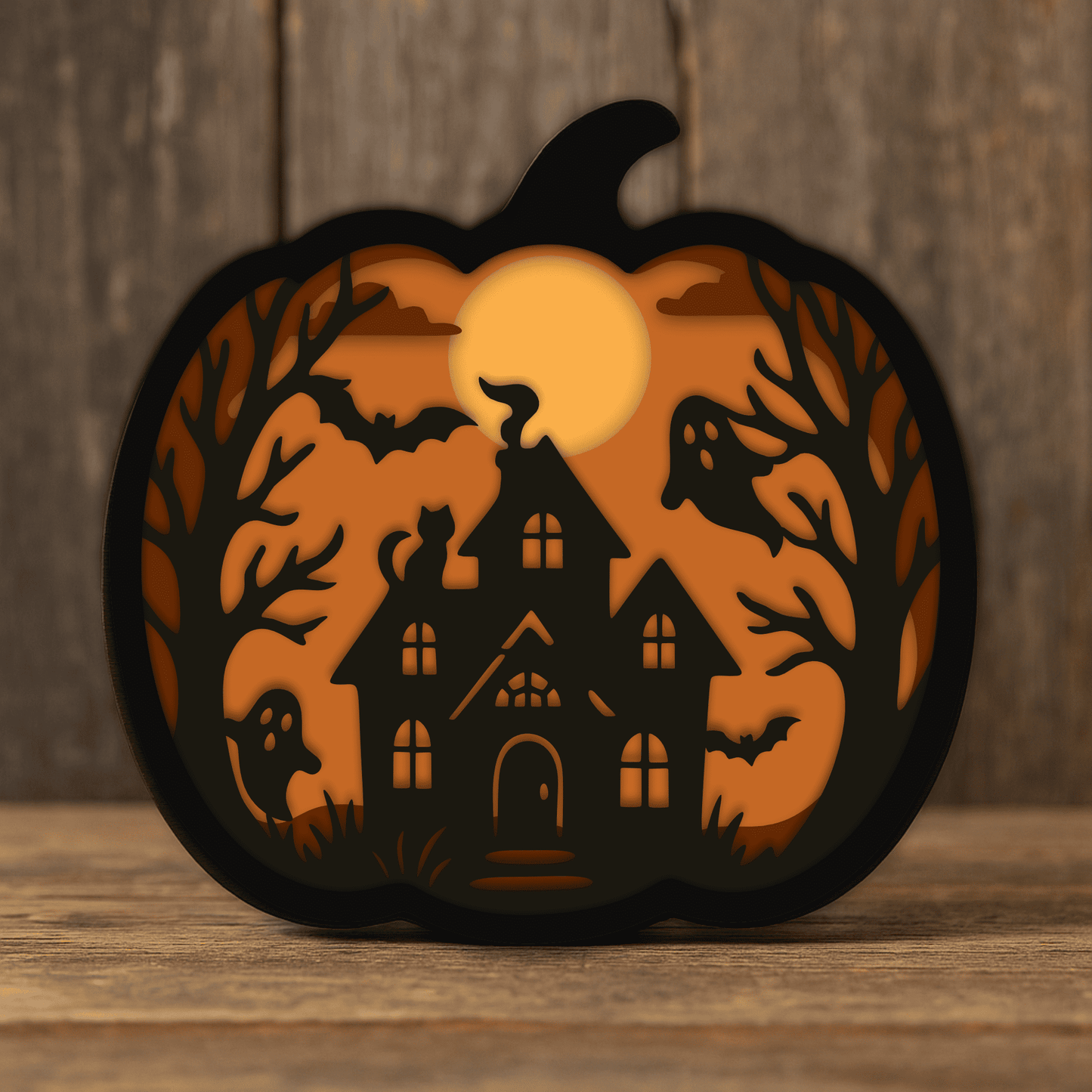 Ghosts and bats Halloween light box layered template for Glowforge