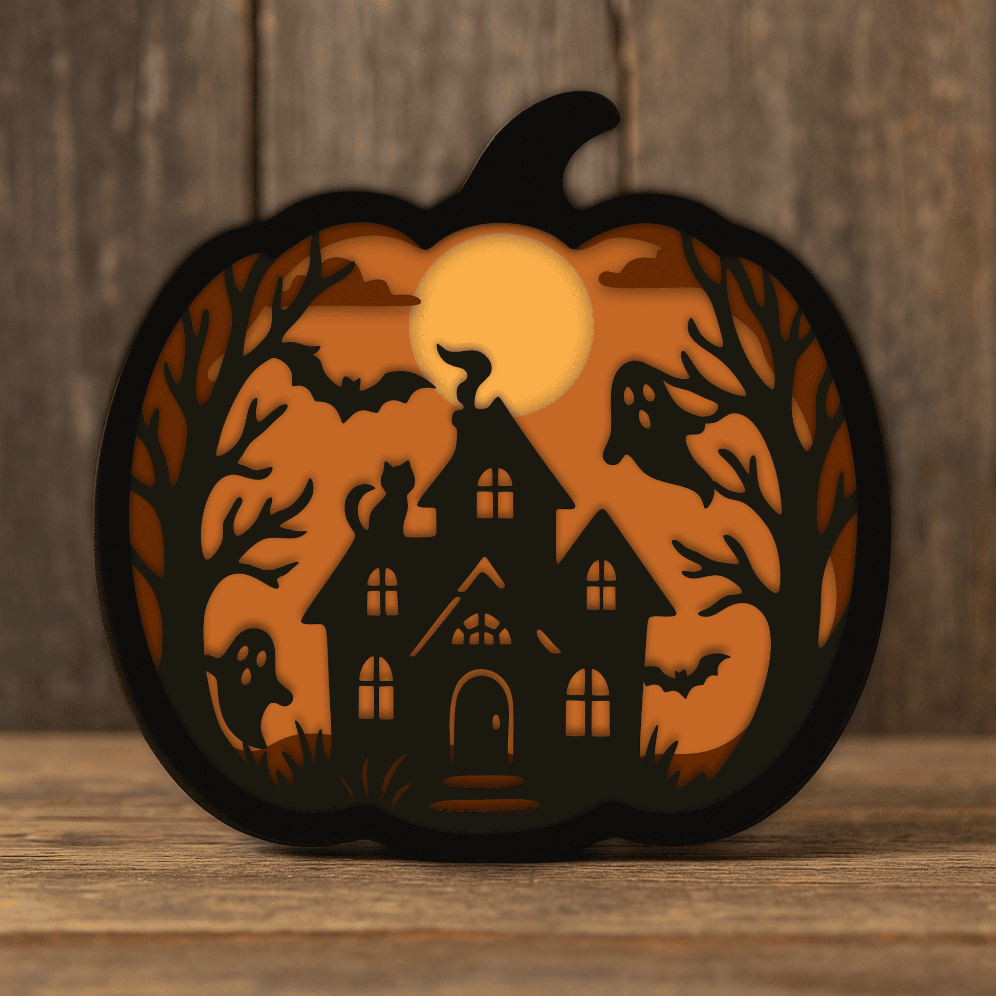 Ghosts and bats Halloween light box layered template for Glowforge