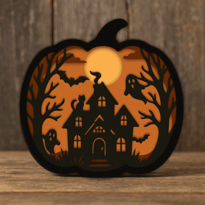 Ghosts and bats Halloween light box layered template for Glowforge