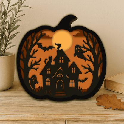 Pumpkin shaped Halloween shadow box SVG DXF EPS PDF for laser cutting