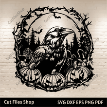 Load image into Gallery viewer, Halloween Raven DXF for CNC, SVG for Cricut &amp; Silhouette, DIY T-Shirt Design
