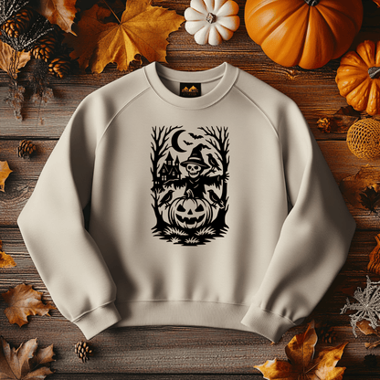 Halloween vector EPS with bats, crows, and spooky trees