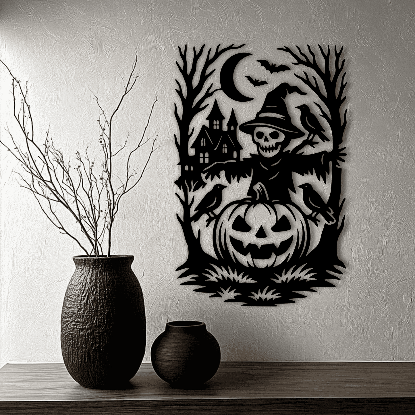 Scarecrow with jack-o’-lantern SVG template for CNC cutting