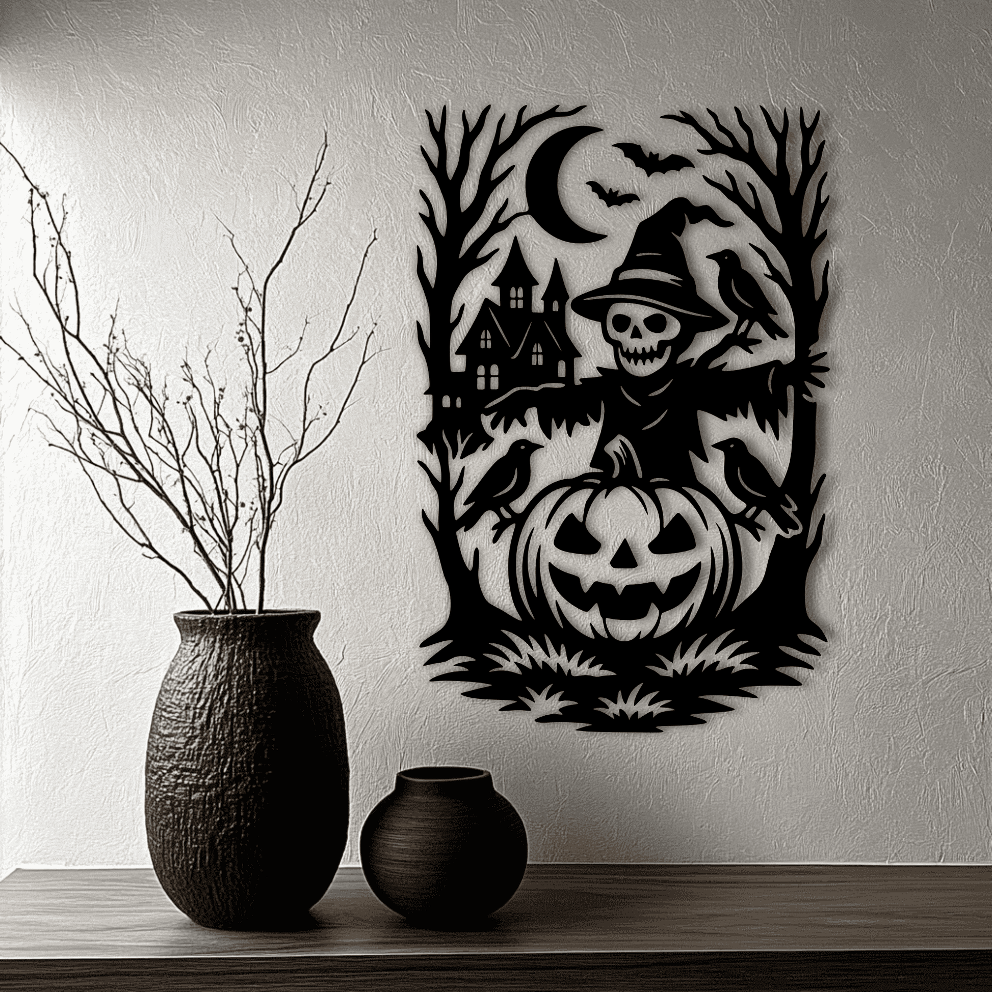 Scarecrow with jack-o’-lantern SVG template for CNC cutting