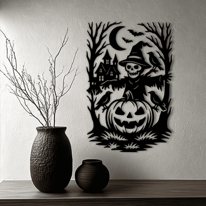 Scarecrow with jack-o’-lantern SVG template for CNC cutting