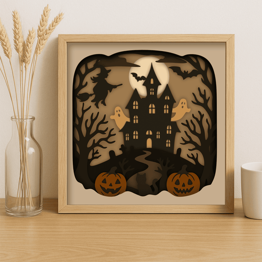 Haunted house Halloween 3D shadow box SVG DXF PDF EPS layered design