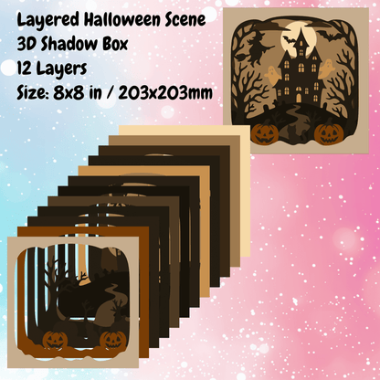 Halloween night scene layered papercraft SVG DXF EPS PDF template