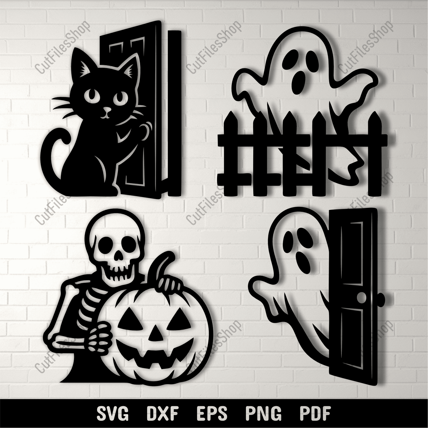 Halloween scenes SVG bundle with ghosts skeleton and black cat