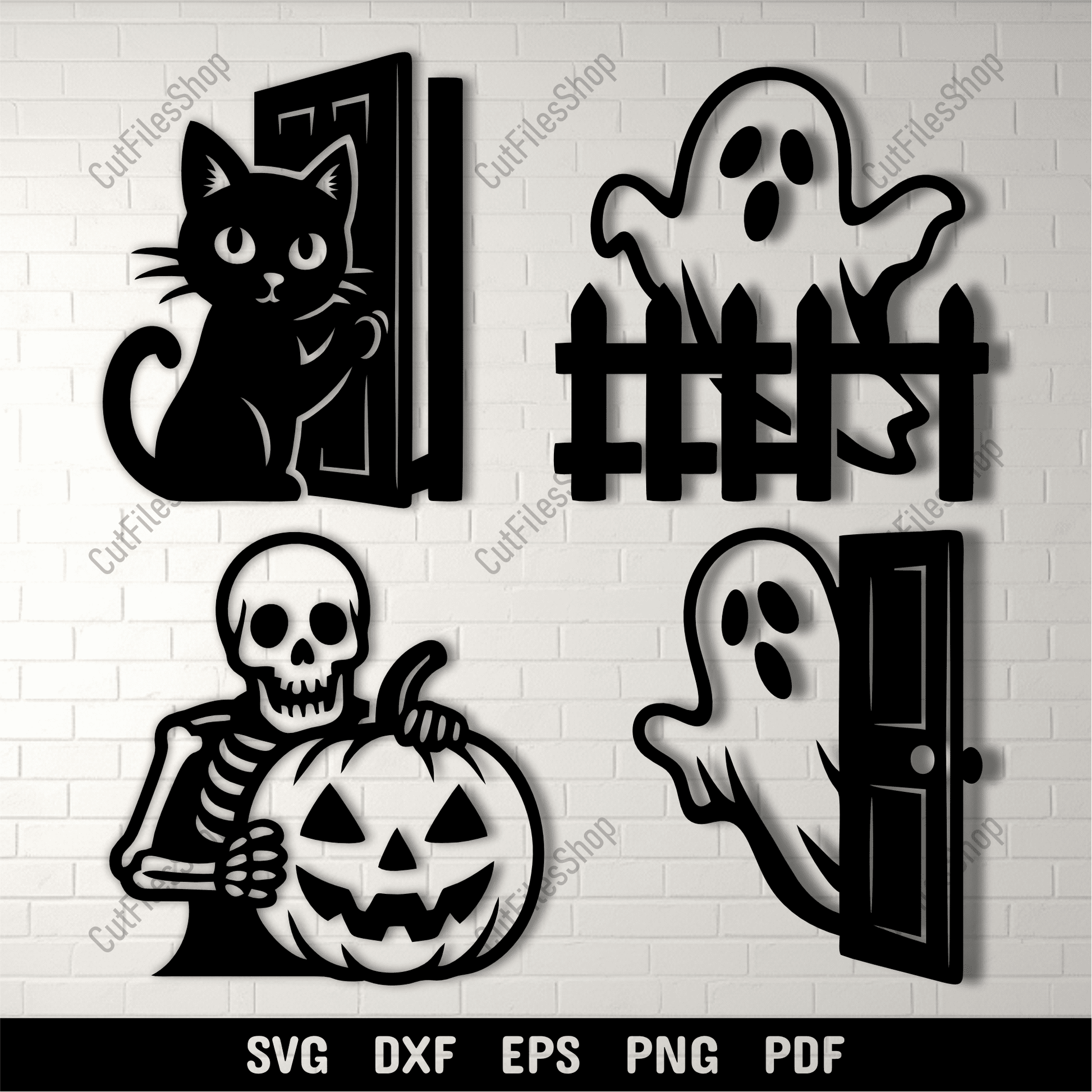 Halloween scenes SVG bundle with ghosts skeleton and black cat