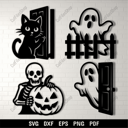 Halloween scenes SVG bundle with ghosts skeleton and black cat
