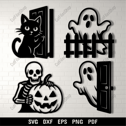 Halloween scenes SVG bundle with ghosts skeleton and black cat