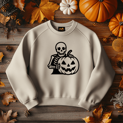 Skeleton with jack-o’-lantern SVG Halloween design for CNC