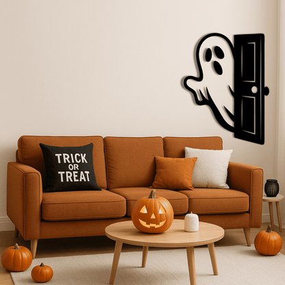 Ghost behind fence SVG template for rustic Halloween signs