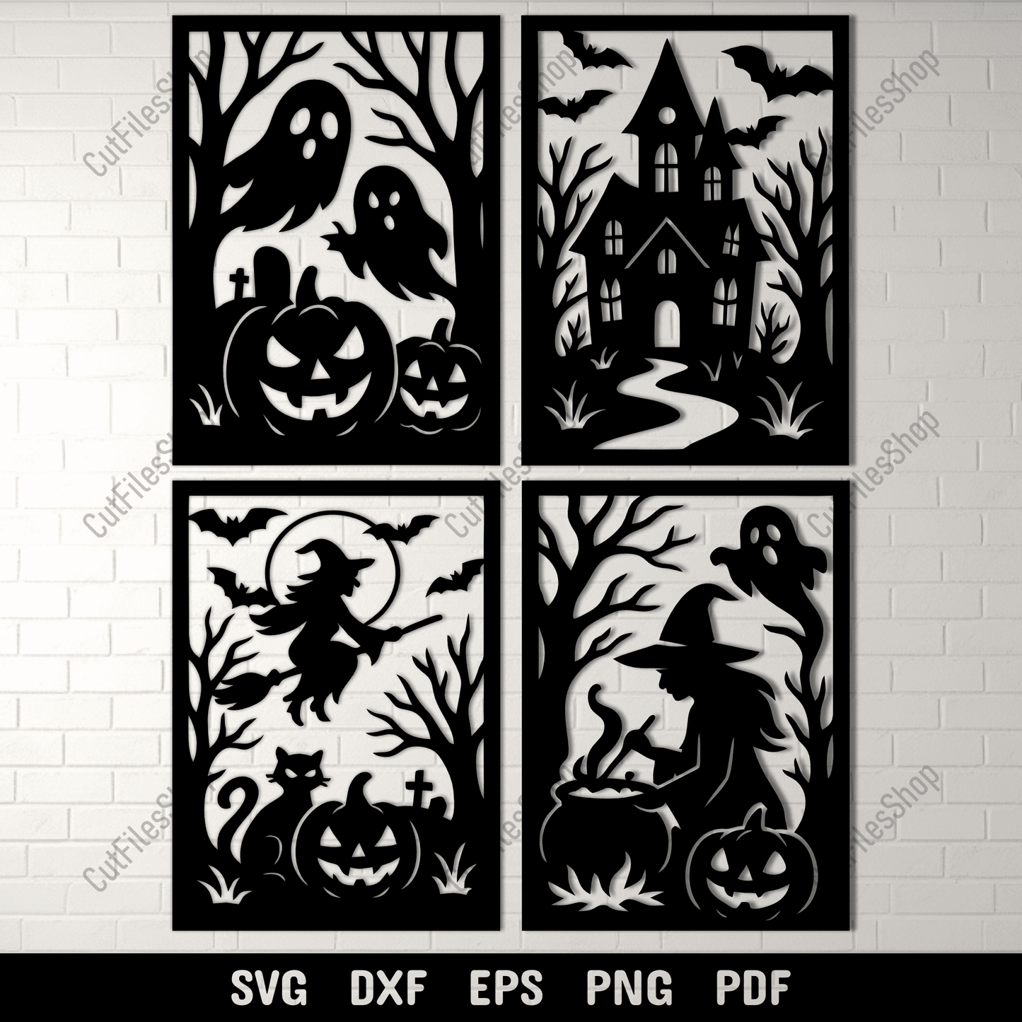 Halloween scene panels SVG DXF PNG for CNC laser cutting
