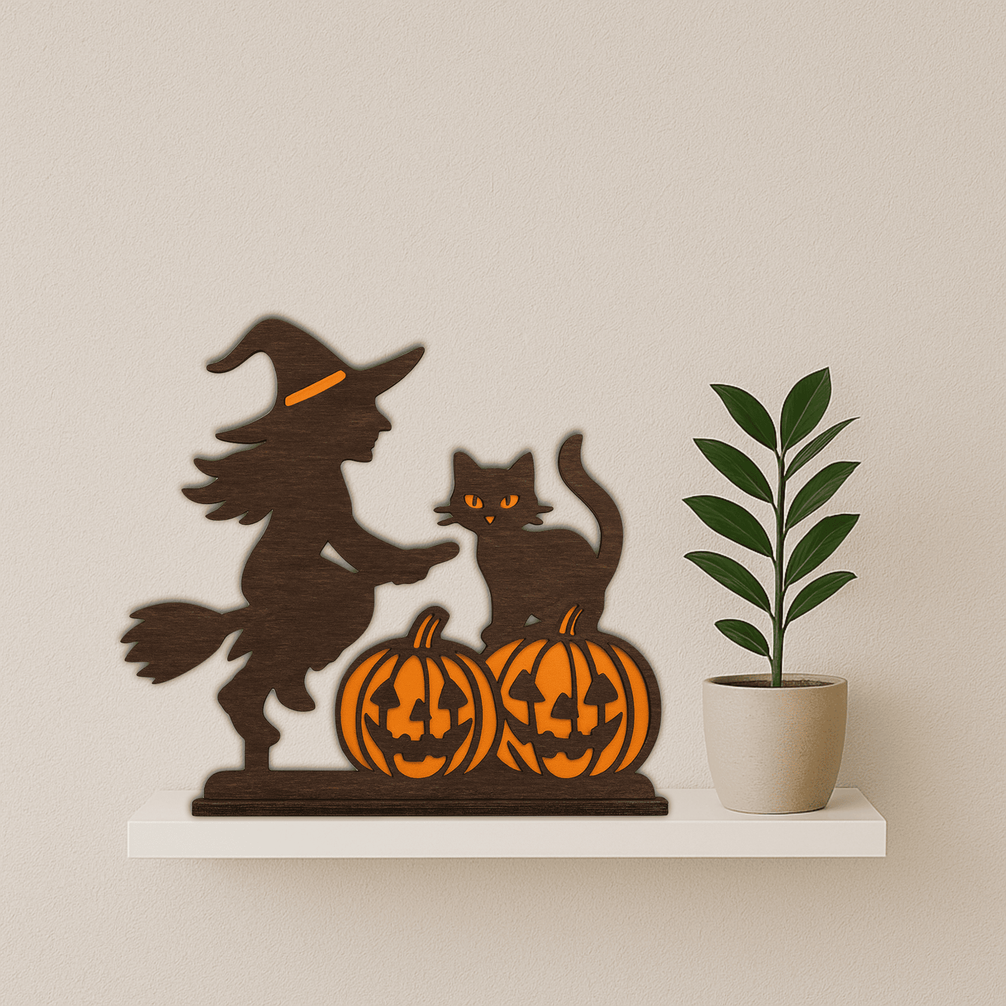 Halloween Witch Cat Pumpkin Statue – Layered SVG DXF Files for Laser Cutting
