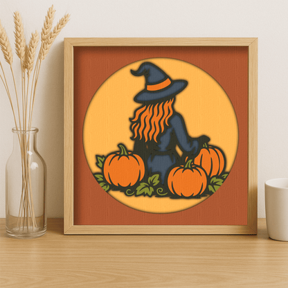 Pumpkin witch 3D shadow box layered SVG DXF PDF EPS paper cut design