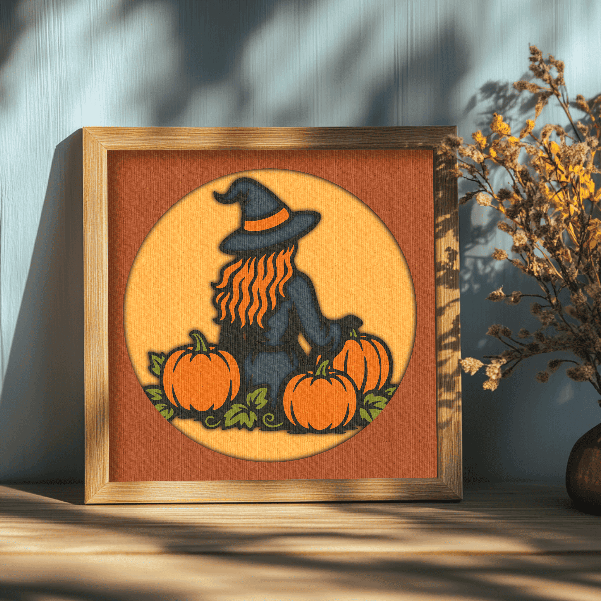 Fall witch and pumpkins layered cutting file for Cricut and Glowforge