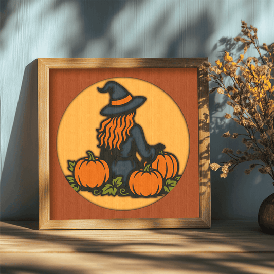 Fall witch and pumpkins layered cutting file for Cricut and Glowforge
