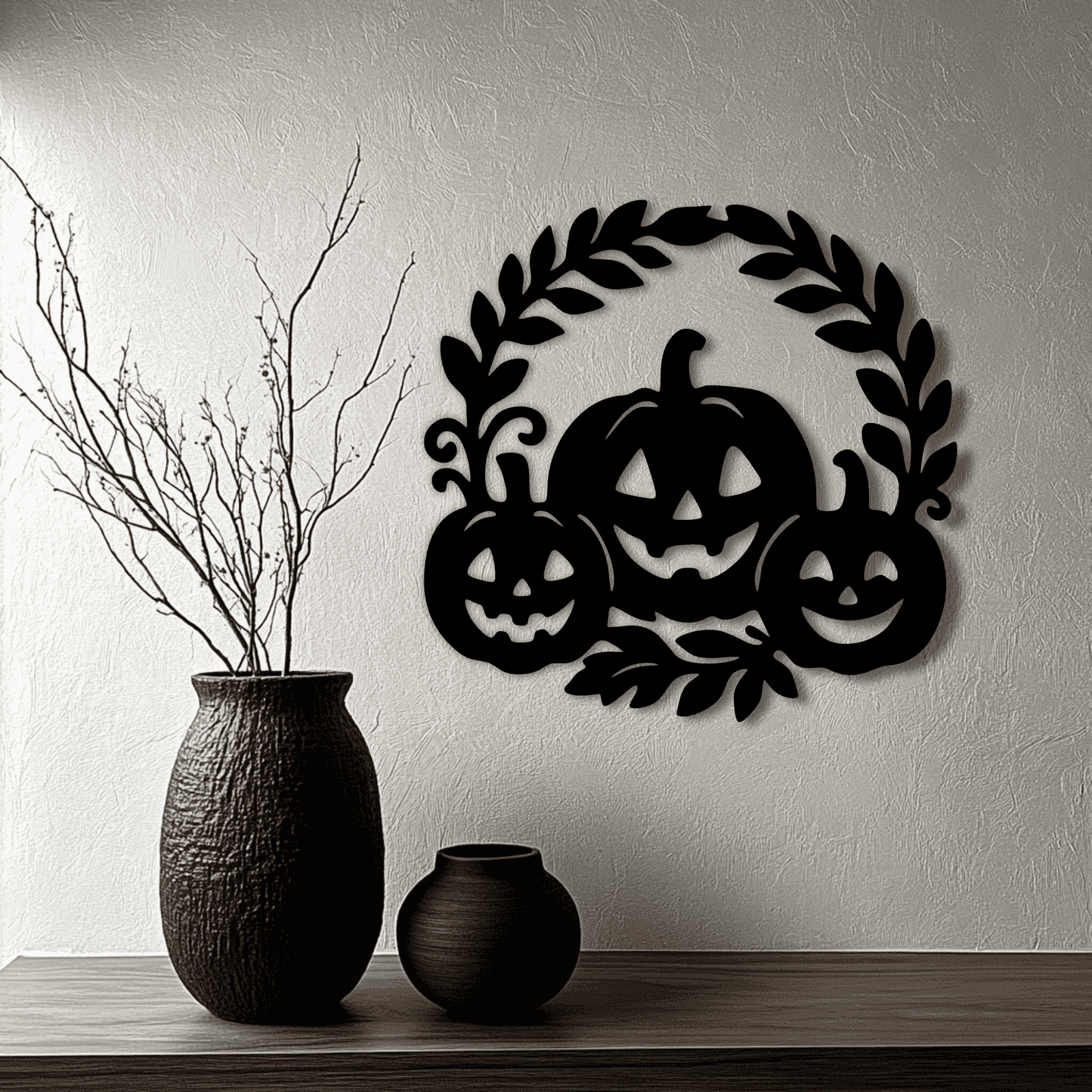Jack-o’-lantern wreath vector EPS for rustic Halloween décor
