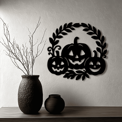 Jack-o’-lantern wreath vector EPS for rustic Halloween décor