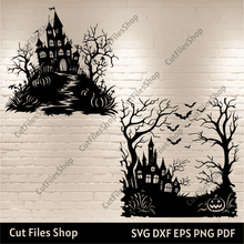 Load image into Gallery viewer, Halloween Castle SVG for Cricut &amp; Glowforge, Spooky Castle DXF &amp; Sublimation Design for Creative Projects
