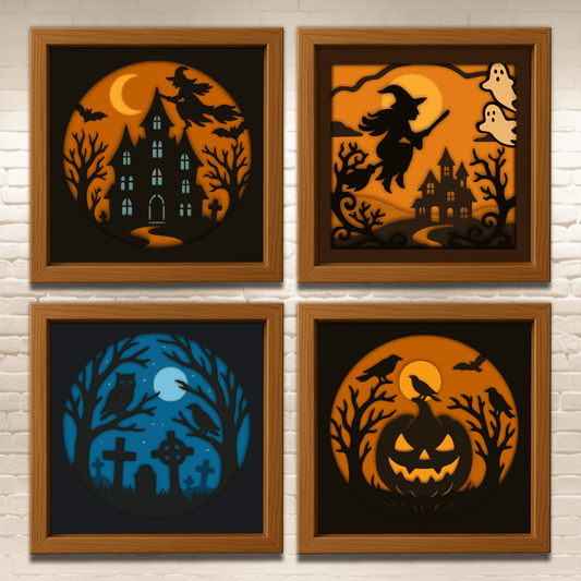 Halloween 3D Shadow Box Bundle SVG DXF EPS PDF layered templates