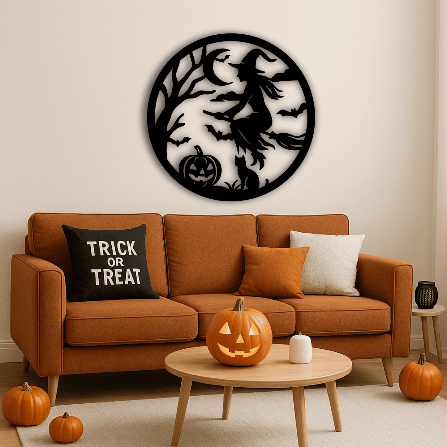 Round witch silhouette PNG for Glowforge and CNC cutting